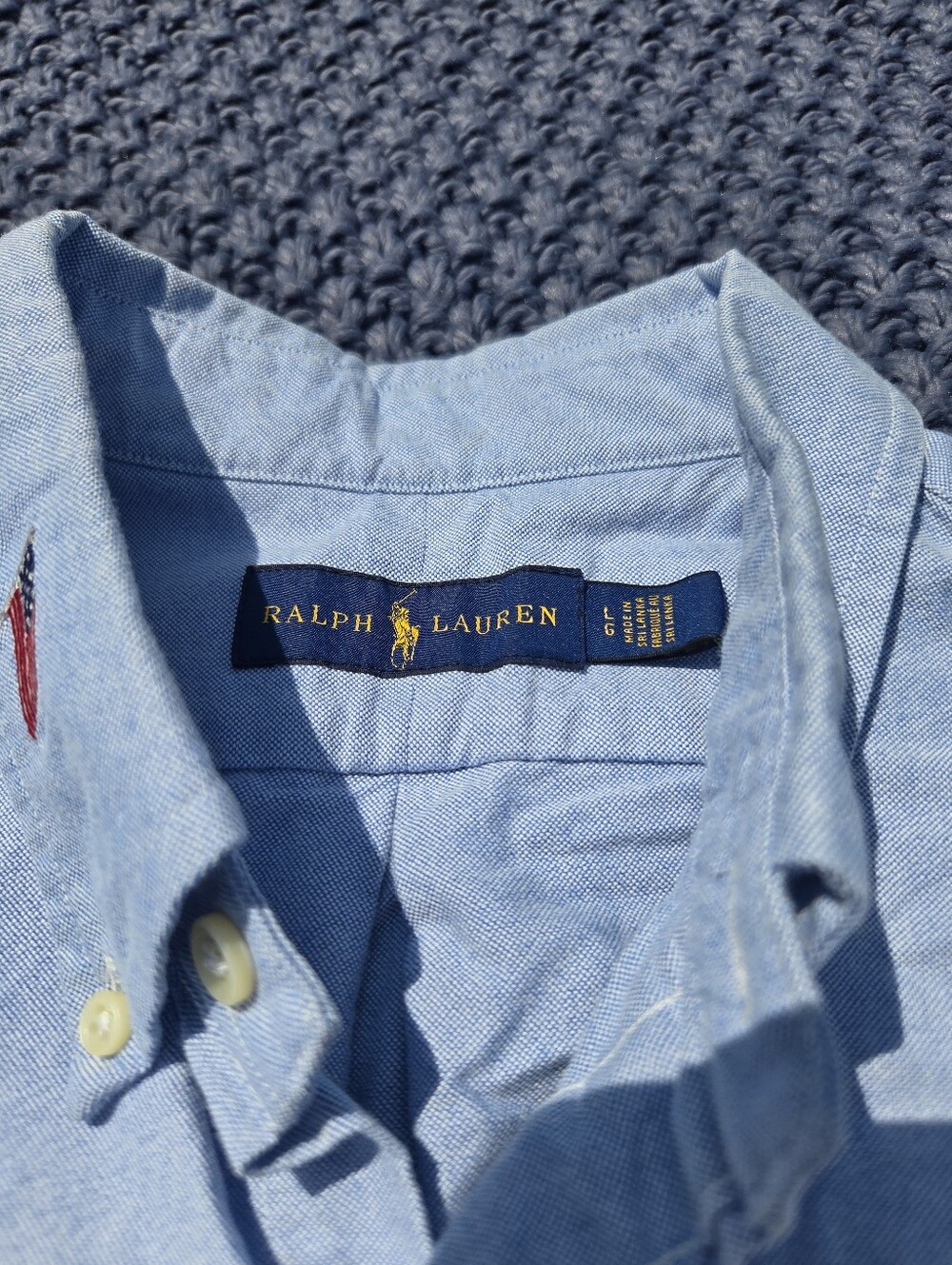 Ralph Lauren Oxford Shirt Men's Large Blue American Flag Embroidered Button Down - Picture 2 of 8